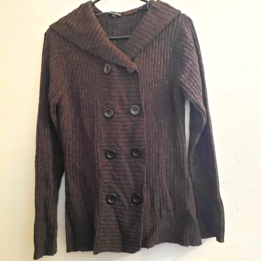 Carol Rose Brown Sweater Cardigan w/Hood